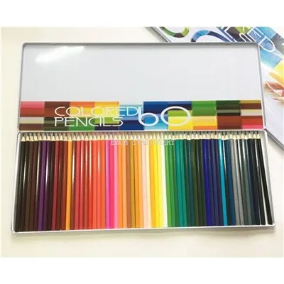 Conjunto de lápis profissional de caixa de lata com 60 cores